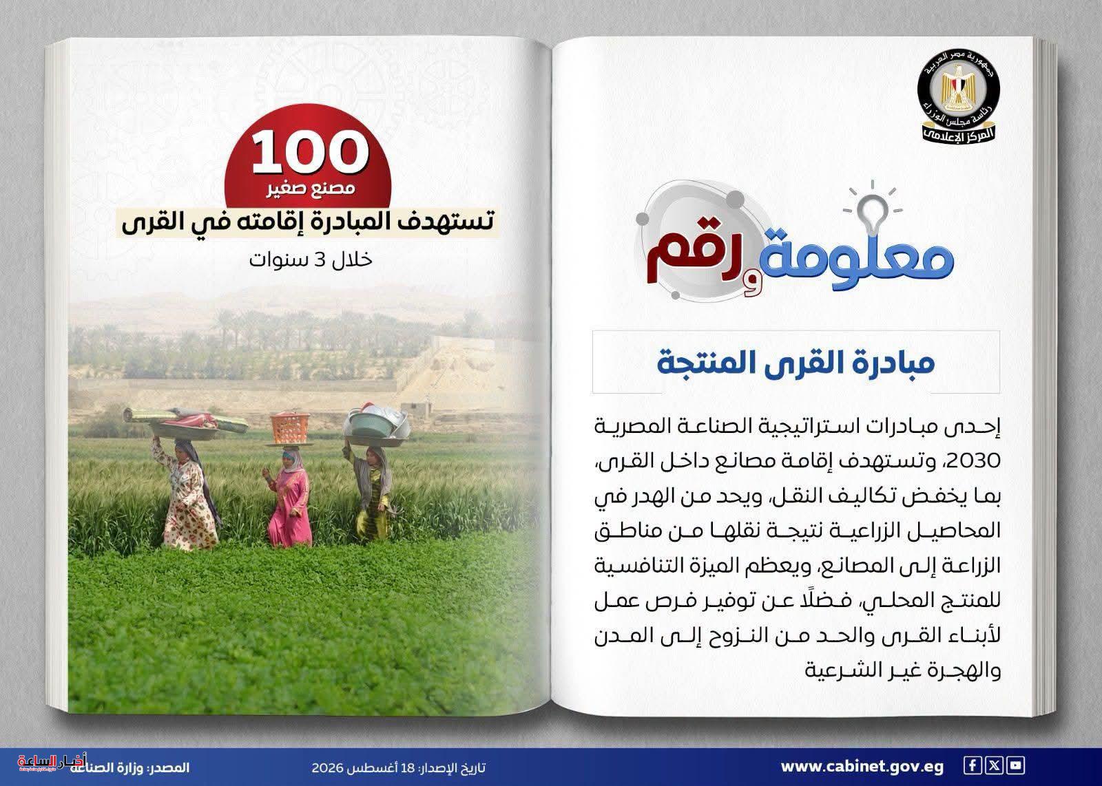 100 مصنع صغير بالقرى خلال 3 سنوات ضمن مبادرة «القرى المنتجة» لدعم الصناعة المحلية